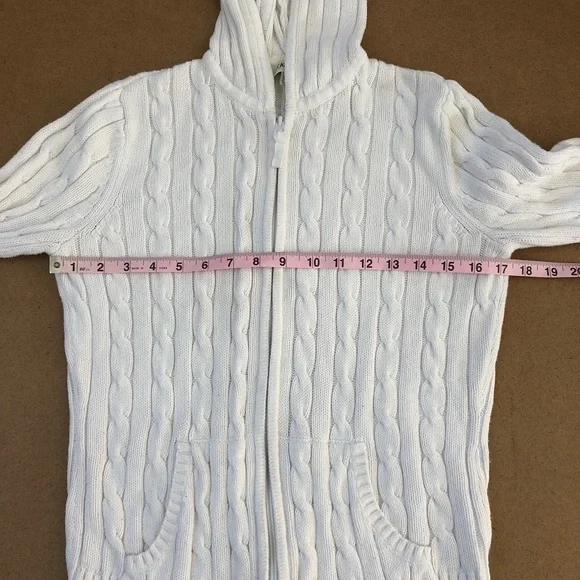 St. John's Bay Full Zip Hooded White Cable Knit Women's Cardigan - Picture 11 of 11